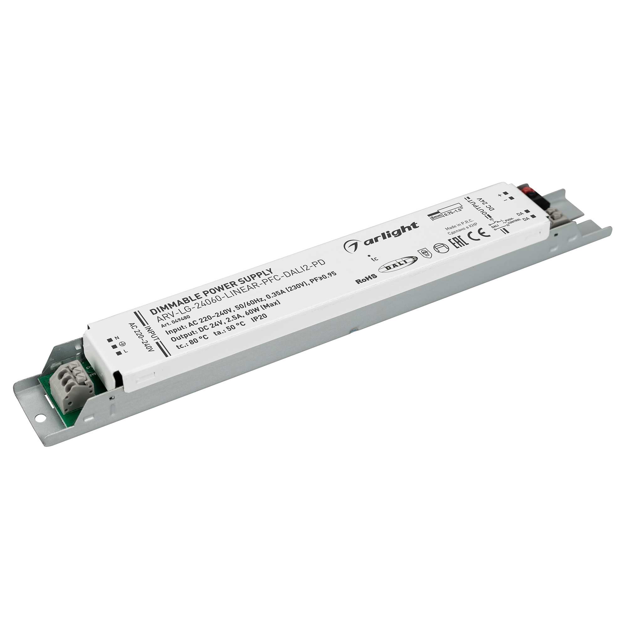 Изображение товара Arlight Блок питания ARV-LG-24060-LINEAR-PFC-DALI2-PD (24V, 2.5A, 60W) (IP20 Металл, 5 лет)