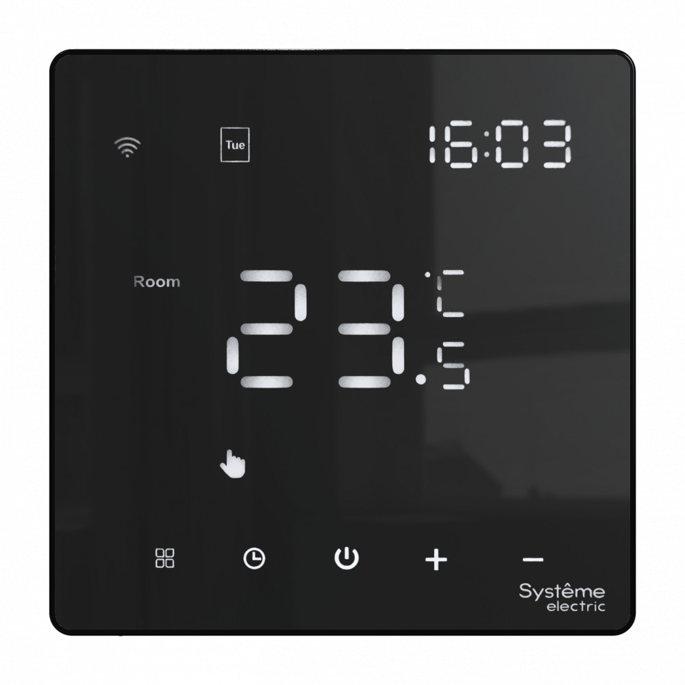 Изображение товара Systeme Electric ArtGallery Черный Термостат программируемый с Wi-Fi для электрического теплого пола, 16 А, моноблочный