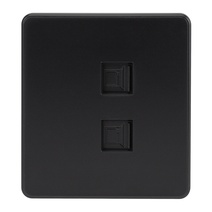 Изображение товара KRANZ ROUND Розетка компьютерная двойная RJ45+RJ45 кат6 с/у оникс , с 1-пост. рамкой