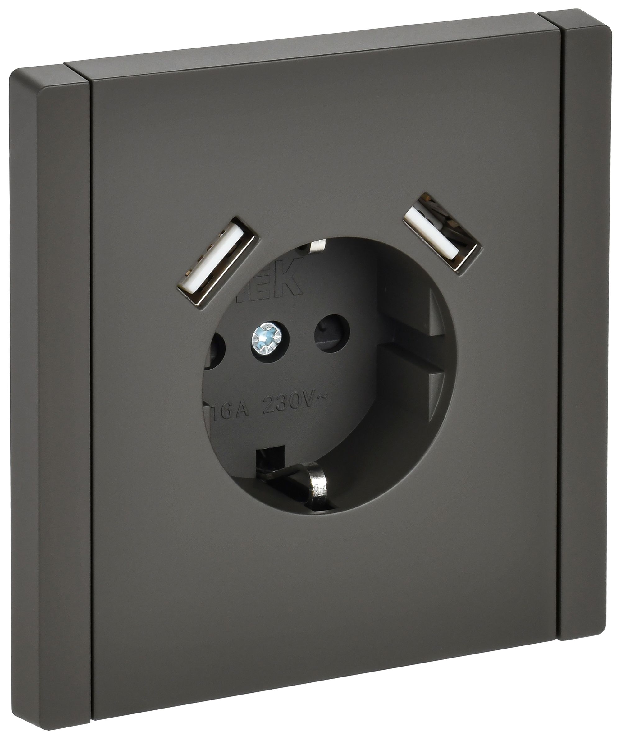 Изображение товара IEK FORTE&PIANO Серый Розетка с/з со шт винтовое крепление 16А USB A+A 3,1А FP345