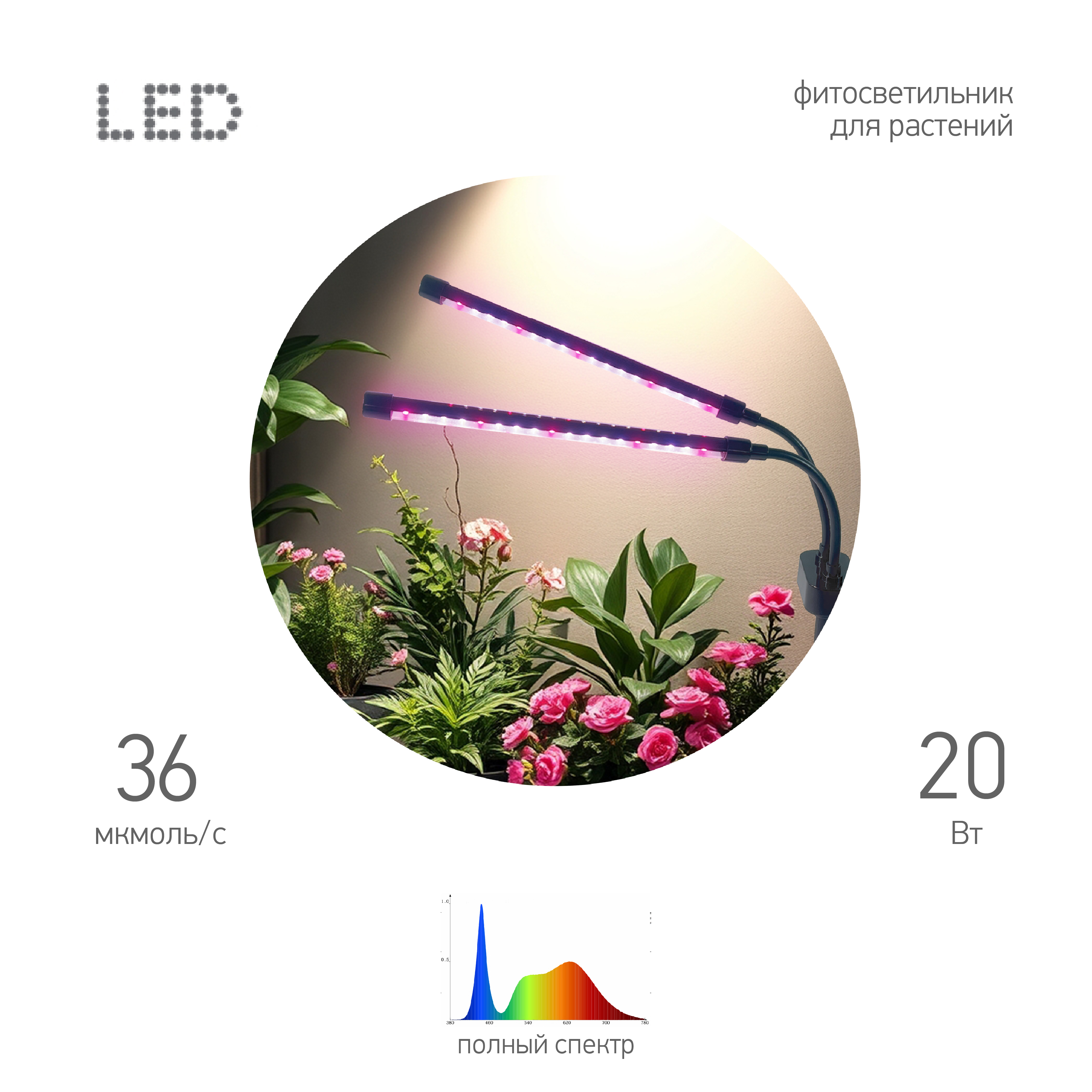 Изображение товара ЭРА Настольный светильник для растений FITO-20W-АLED-Ra-USB полного спектра 20 Вт черный