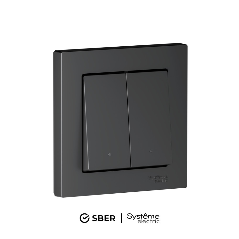 Изображение товара SBER Systeme Electric AtlasDesign Smart Карбон Выключатель 2-кл с подсв., Zigbee, сх.5, L+N, 10А, мех.,  модель SBDV-00199
