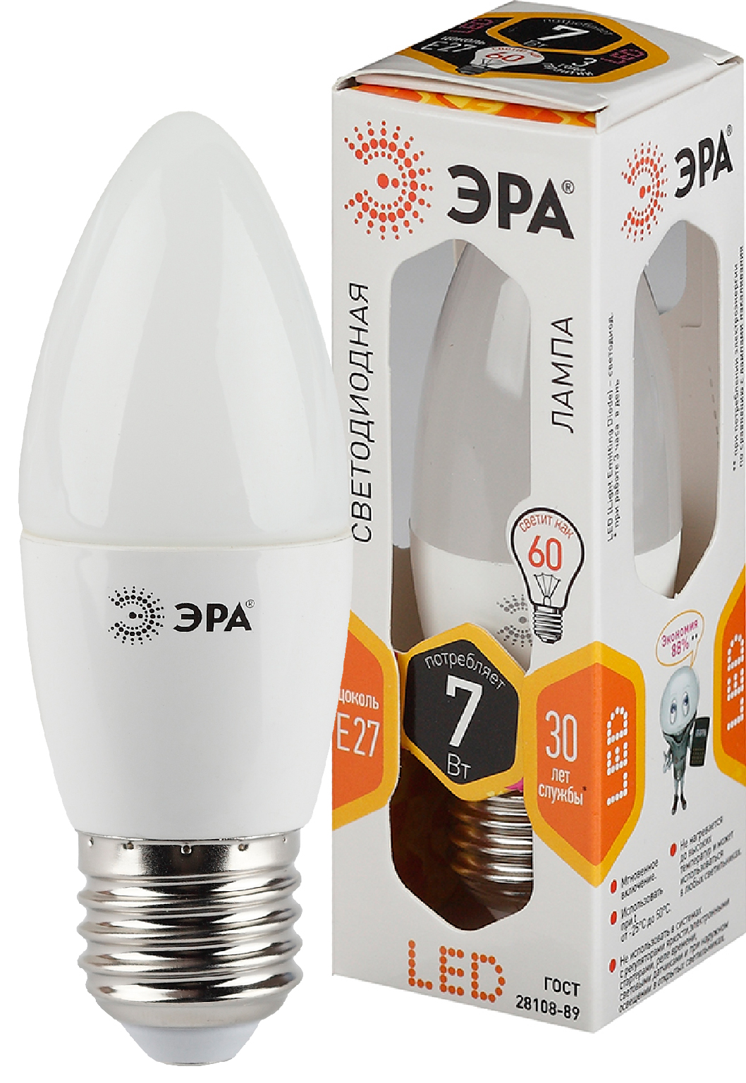 Изображение товара Лампа ЭРА STD LED B35-7W-827-E27 7 Вт свеча теплый белый свет
