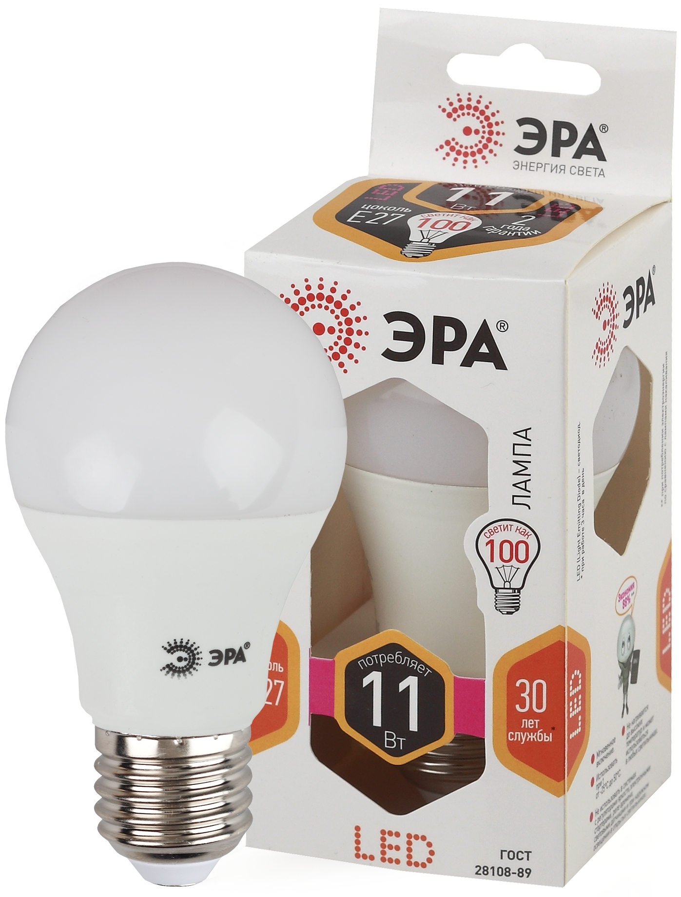 Изображение товара ЭРА STD LED A60-11W-827-E27 - теплый свет, 880 лм, 11 Вт