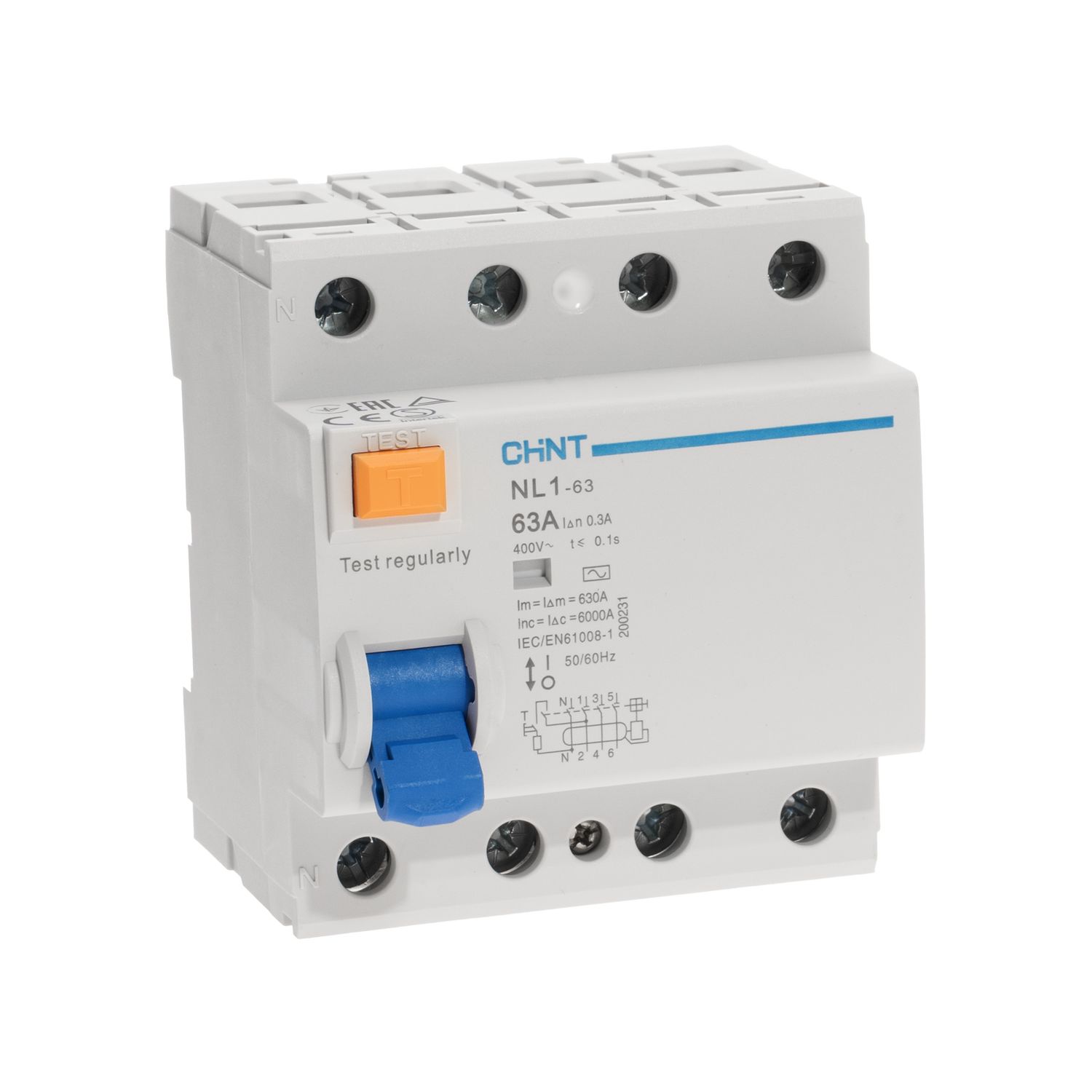 Изображение товара CHINT УЗО NL1-63 4P 63A 300mA 6kA тип AC (DB) (R)
