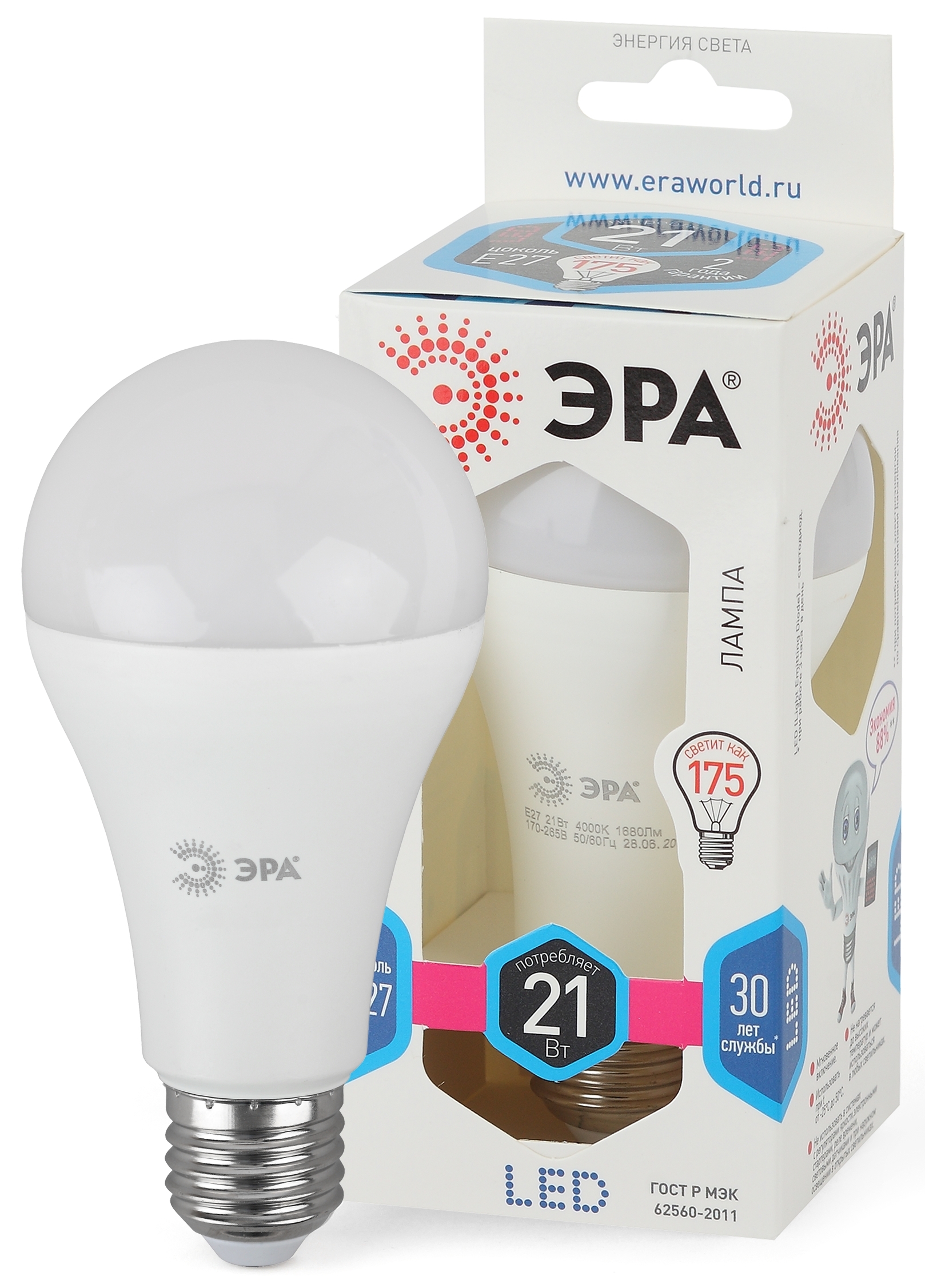 Изображение товара ЭРА Лампа светодиодная STD LED A65-21W-840-E27 21Вт груша нейтральный белый свет Е27